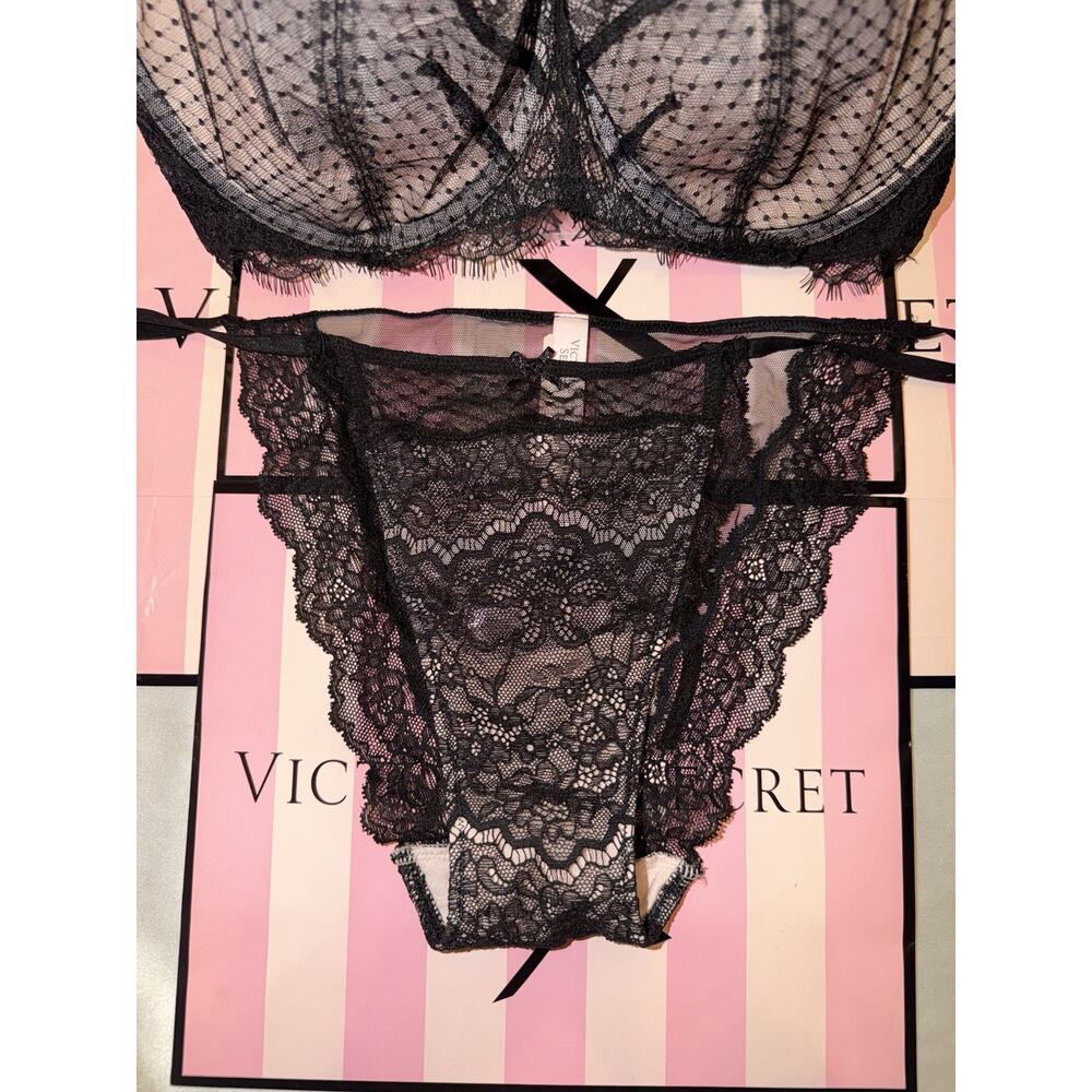 Victoria's Secret Bra Dream Angels 38D Large Panty Black Lace - Picture 3 of 6